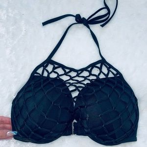 Halter fishnet push up bikini top